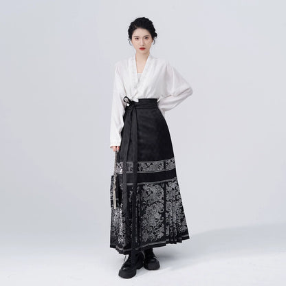 Chinese Long Sleeve Shirt & Mamian Skirt Outfit | Scenic Mountain 山河映画