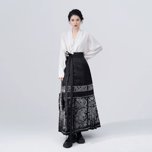 Chinese Long Sleeve Shirt & Mamian Skirt Outfit | Scenic Mountain 山河映画