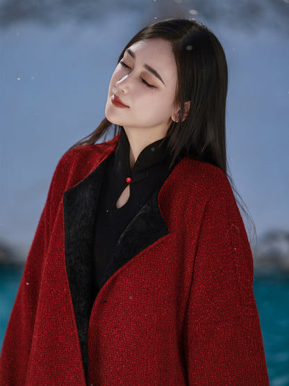 Tang Dynasty Modern Hanfu Wool Blend Jacket and Shorts - Coral Song 珊瑚颂 (Preorder)