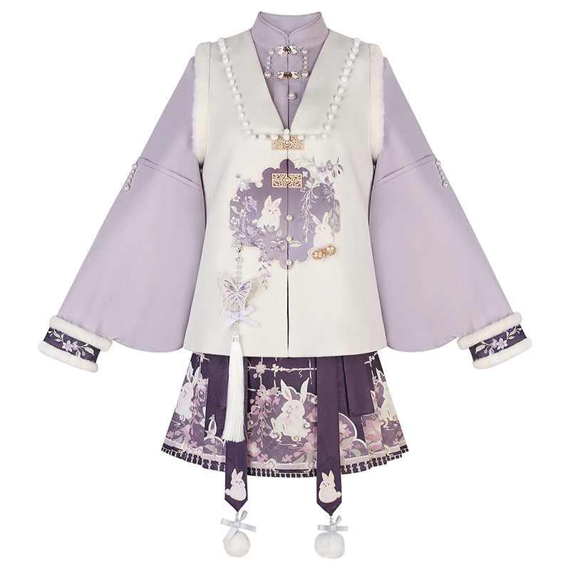 Ming Dynasty Modern Hanfu Pipa Sleeve Top and Short Mamianqun for Autumn and Winter - Velvet Rabbit 绒兔兔