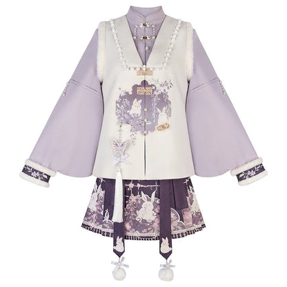 Ming Dynasty Modern Hanfu Pipa Sleeve Top and Short Mamianqun for Autumn and Winter - Velvet Rabbit 绒兔兔