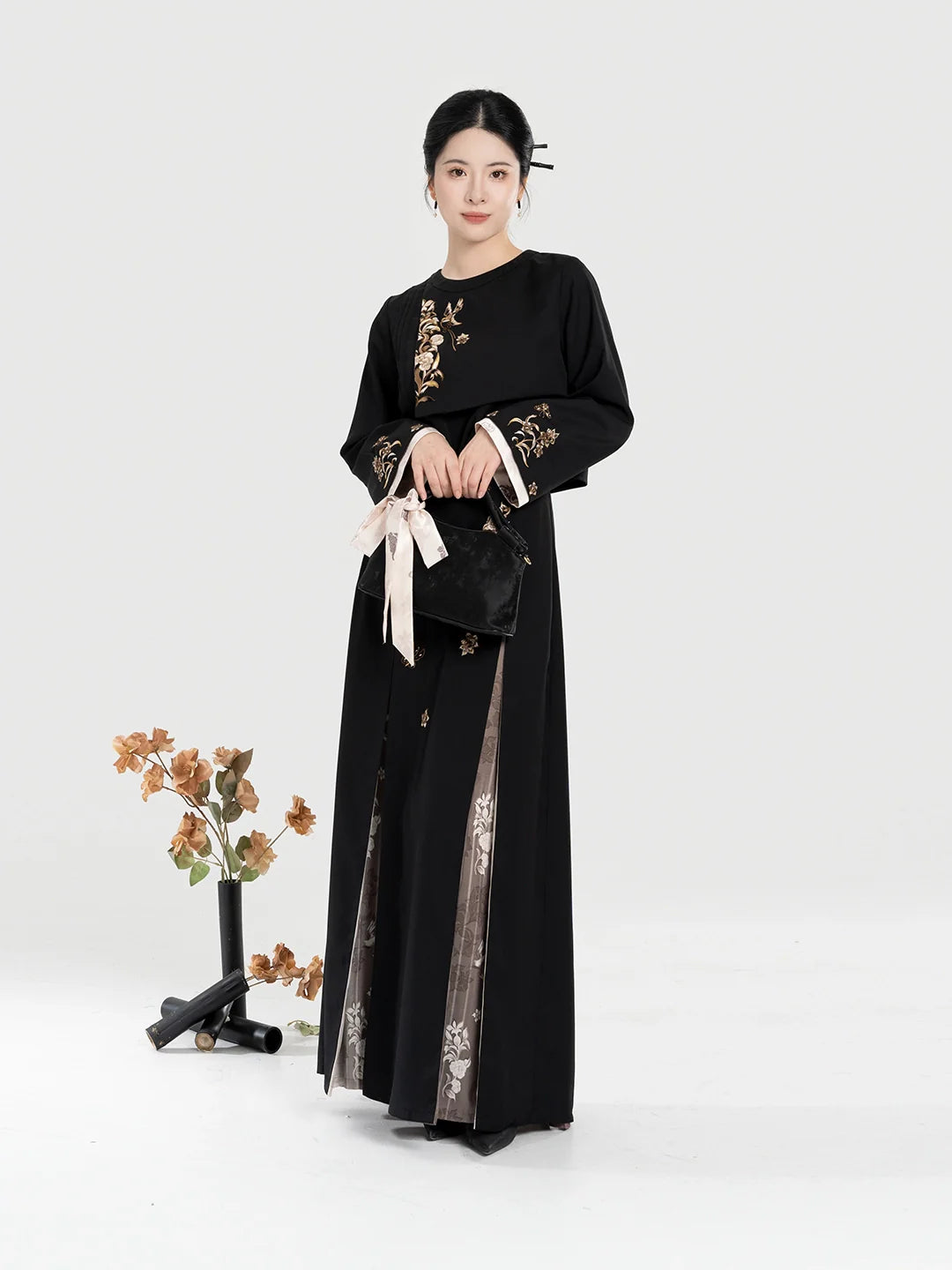 New Chinese Style Women Phoenix & Floral Embroidered Jacket with Three Pleat Skirt - Xulan 叙兰 (Preorder)