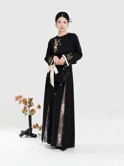 New Chinese Style Women Phoenix & Floral Embroidered Jacket with Three Pleat Skirt - Xulan 叙兰 (Preorder)
