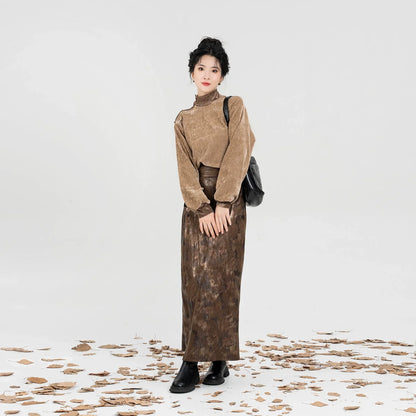 New Chinese Style Women Embroidered Velvet High-Neck Top & Spiral Skirt - Twilight 暮也 (Preorder)