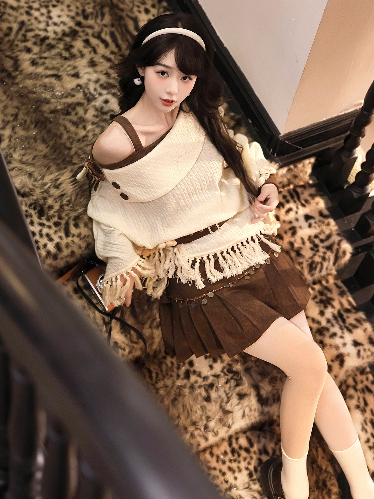 New Chinese Style Off Shoulder Knitted Cloak and Skirt - City Witch 城市女巫