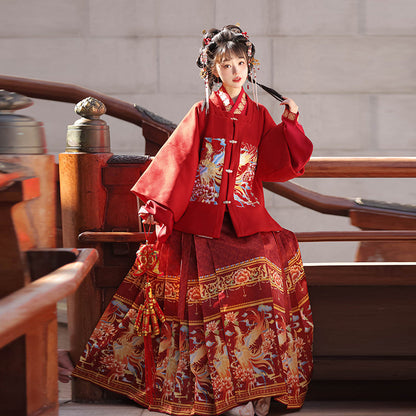 Ming Dynasty Hanfu Set Square Collar Top & Mamianqun | Phoenix Feather 凤羽
