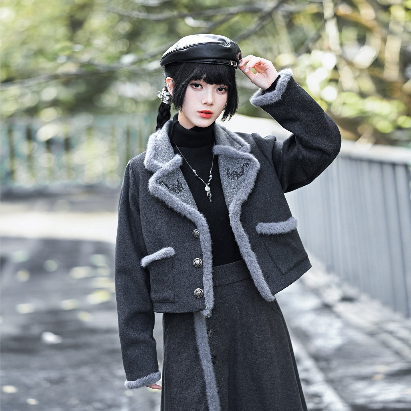 New Chinese Style Vintage Embroidered Wool Short Jacket - Lucky Bat 福蝠