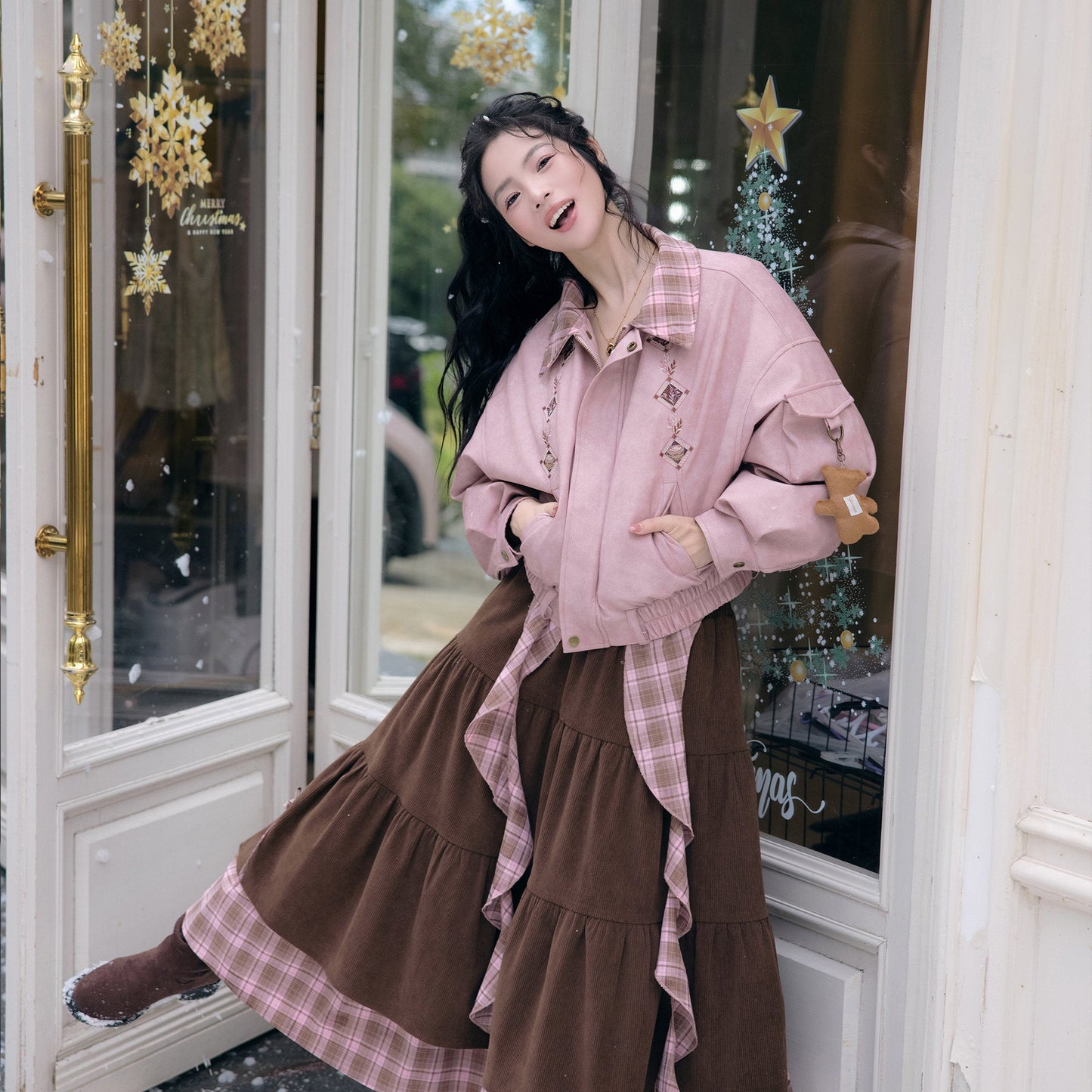 New Chinese Style Down Jacket and Skirt for Autumn and Winter - Cinnamon Latte 肉桂拿铁