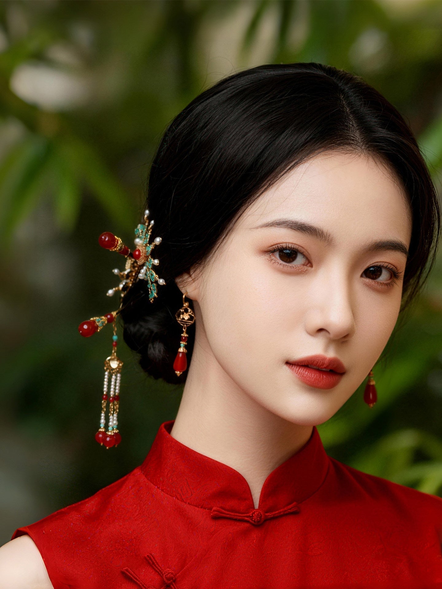 Festive Red Agate Earrings | Hanfu Jewelry