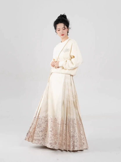 Ming Dynasty Modern Hanfu Mamianqun Outfit - Blooming Lotus 金莲宝相