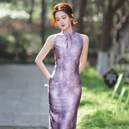 Sleeveless Violet Long Cheongsam | Resonate