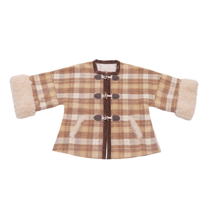 Ming Dynasty Modern Hanfu Wool Blend Plaid Jacket and Wide Leg Pants - After Class 下课后