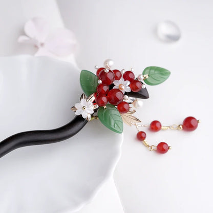 Hair Pin & Earrings: Red Beans