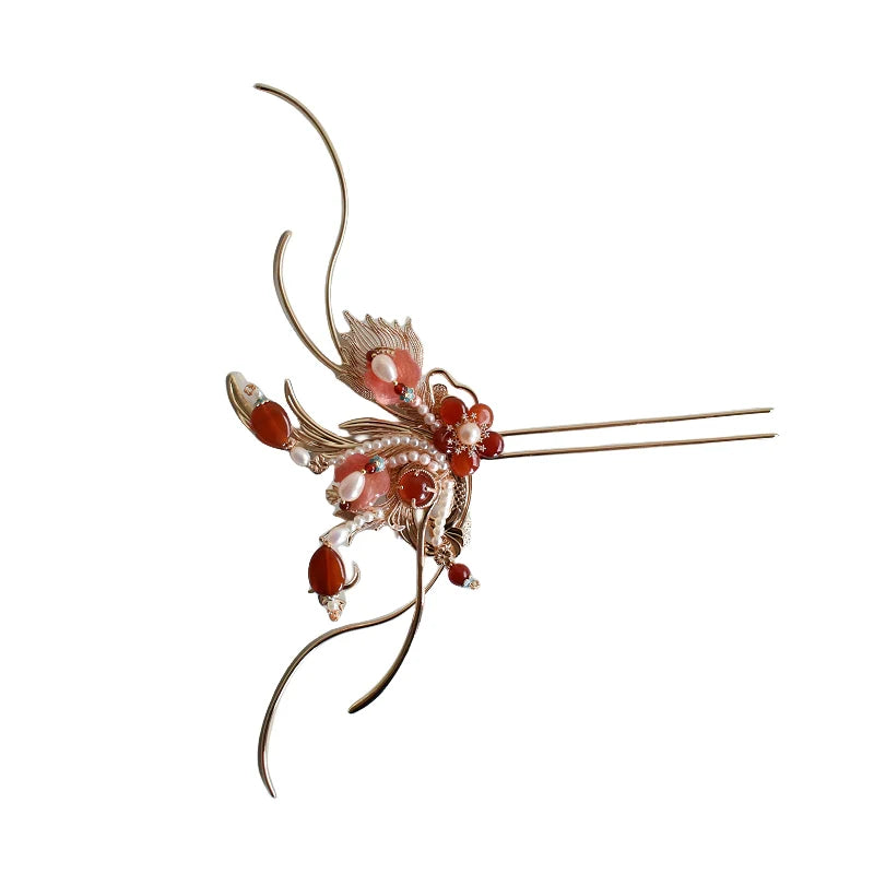 Hanfu Hair Accessories Set: Red Flame Moon Song