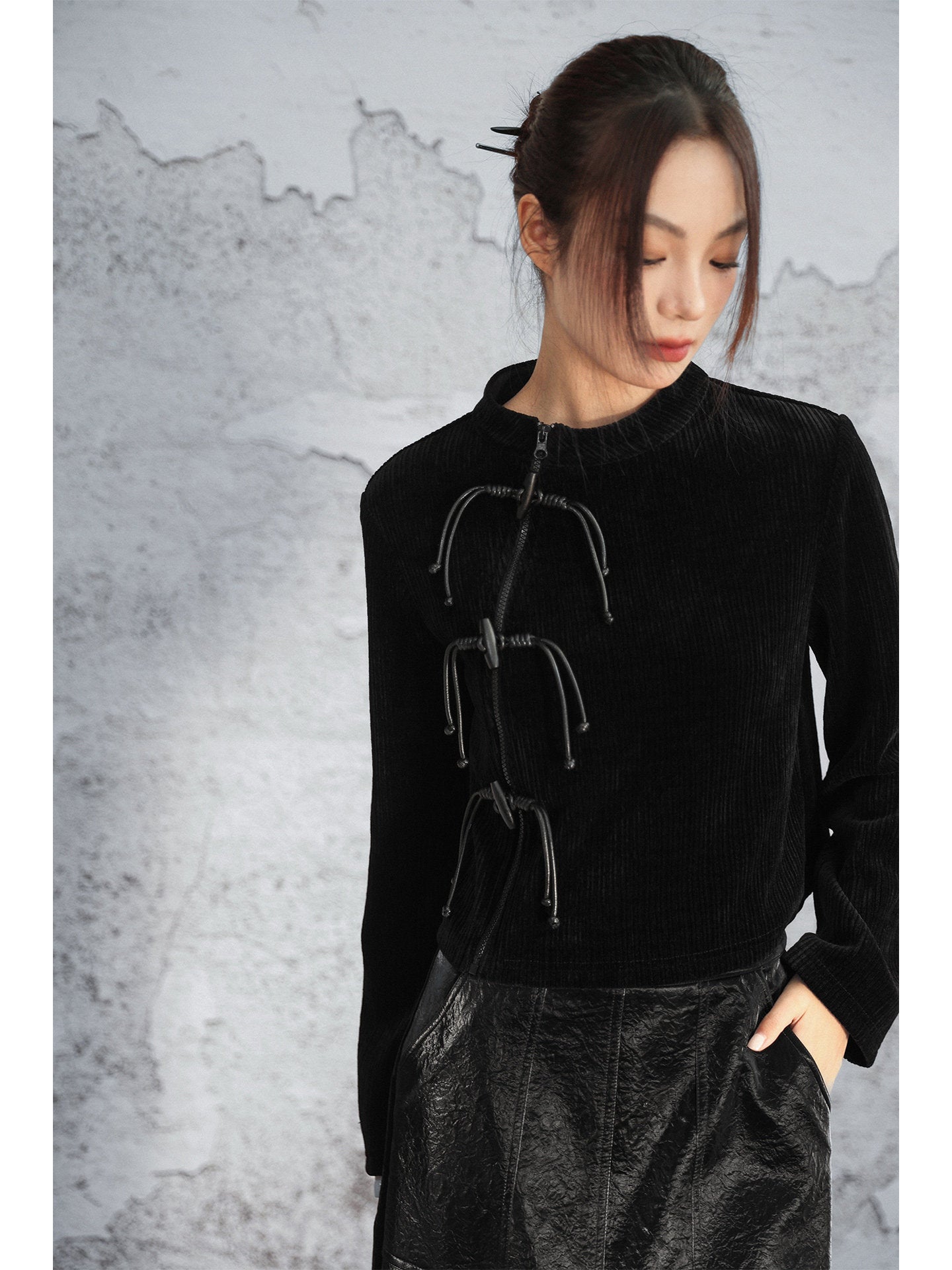 New Chinese Style Vertical Striped Chenille Knitted Sweater