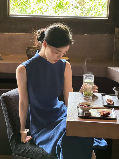 Sleeveless Hemp Long Cheongsam | Jiewen