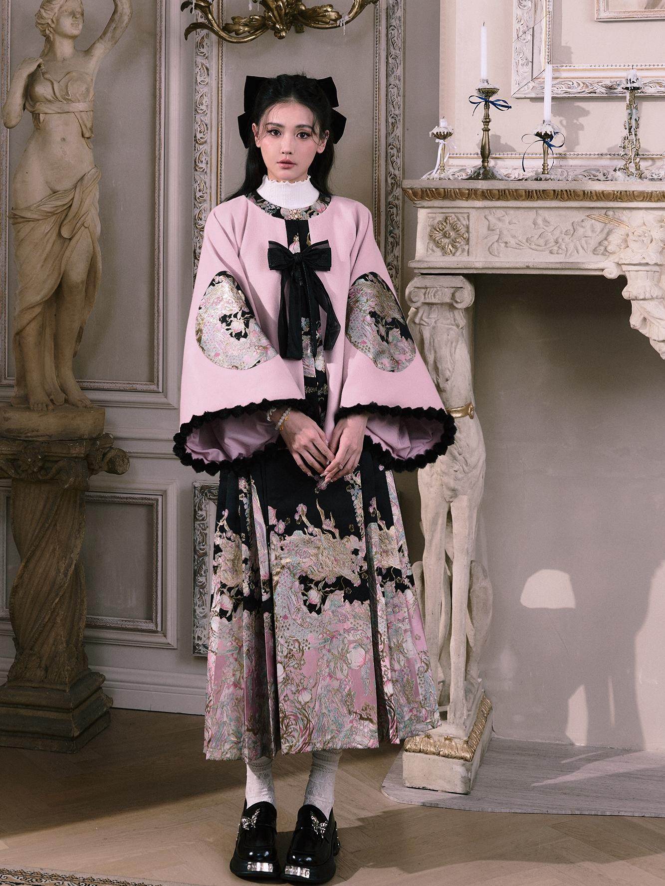 Ming Dynasty Modern Hanfu Jacket and Mamianqun - Spring Peach Mountain 春山桃龙
