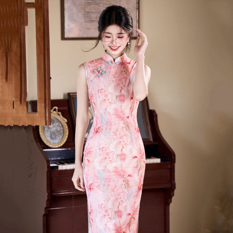 Sleeveless Floral Midi Cheongsam | Bloom