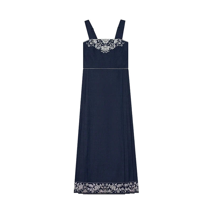 New Chinese Style Women Peony Embroidered Silver Woven Outer Jacket & Mamian Slip Dress - Yinlin 银霖 (Preorder)