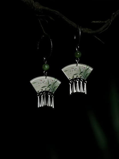 Rustling Leaves Fan Shaped Earrings | Cheongsam Jewelry