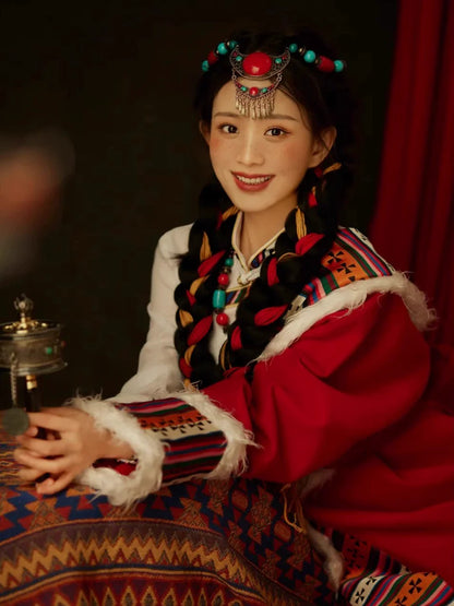 Sacred Blossom - Traditional Tibetan Robe Embroidered Ethnic Dress