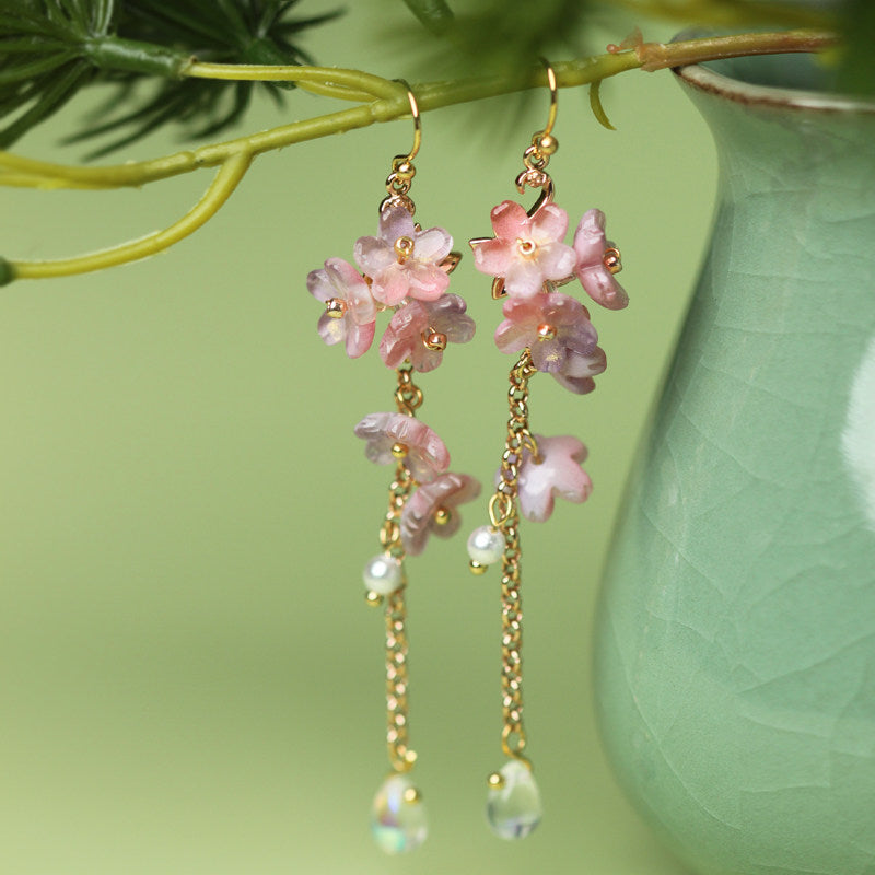 Wisteria Glazed Flower Earrings | Hanfu Jewelry