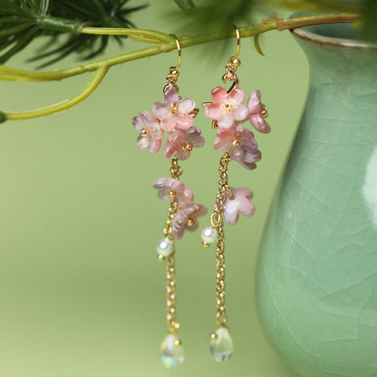 Wisteria Glazed Flower Earrings | Hanfu Jewelry