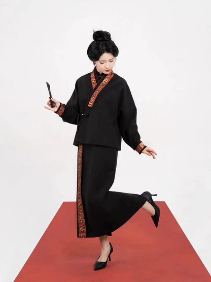 New Chinese Style Women Jacket & Dunhuang Scroll Motif Long Skirt - Tang Juanjuan 唐卷卷 (Preorder)