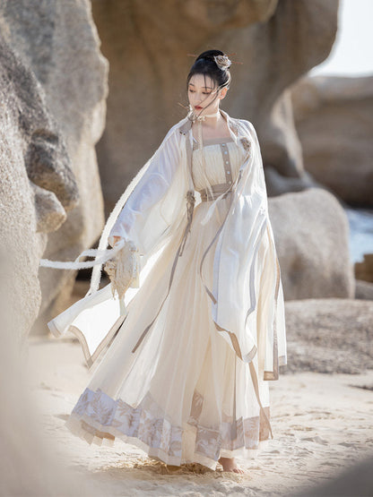 New Chinese Style Tencel Long Robe and Sheer Mamian Skirt Hanfu Set - Dream of Mountains 山海入梦