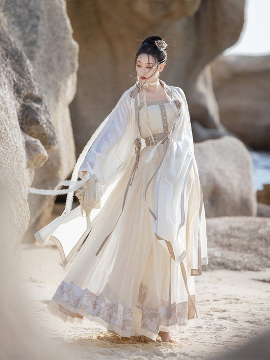 New Chinese Style Tencel Long Robe and Sheer Mamian Skirt Hanfu Set - Dream of Mountains 山海入梦