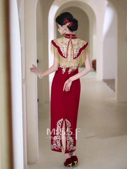Red Embroidered Bridal Qipao Cheongsam | Qimei