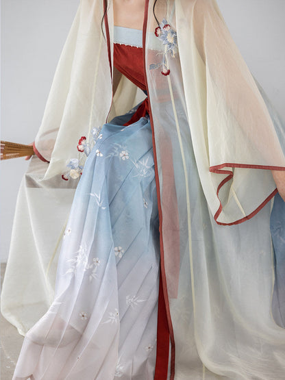 Song Dynasty Modern Hanfu Changgan Temple Cardigan and Pleated Skirt - Chaoyan 朝颜 (Preorder)