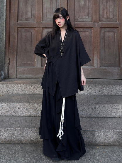 New Chinese Style Cross Collar Long Sleeve Cardigan