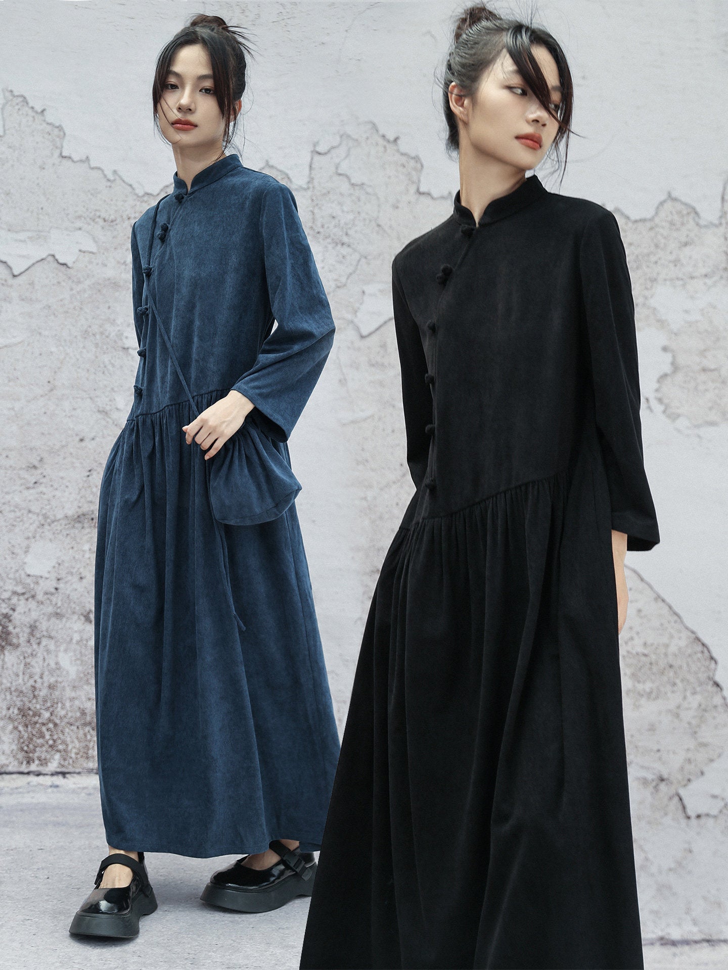 New Chinese Style Long Sleeve Cheongsam Dress - Lang Huan 琅嬛