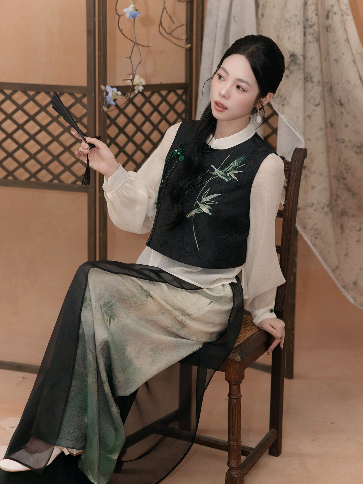 New Chinese Style Blouse and Wide Leg Pants - Letters in the Sky 雁寄云书