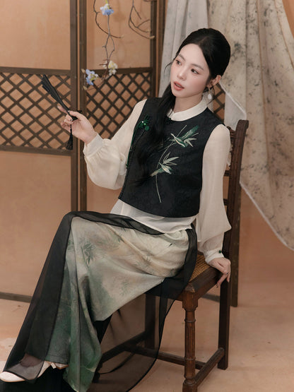 New Chinese Style Blouse and Wide Leg Pants - Letters in the Sky 雁寄云书