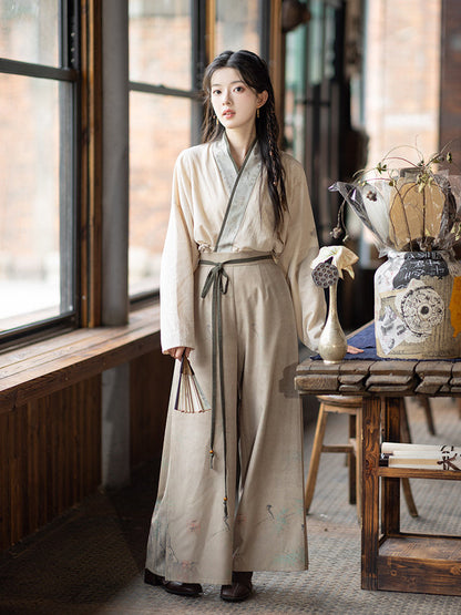 Song Dynasty Modern Hanfu Cardigan with Wide Leg Pants - Yunye 云野 (Preorder)