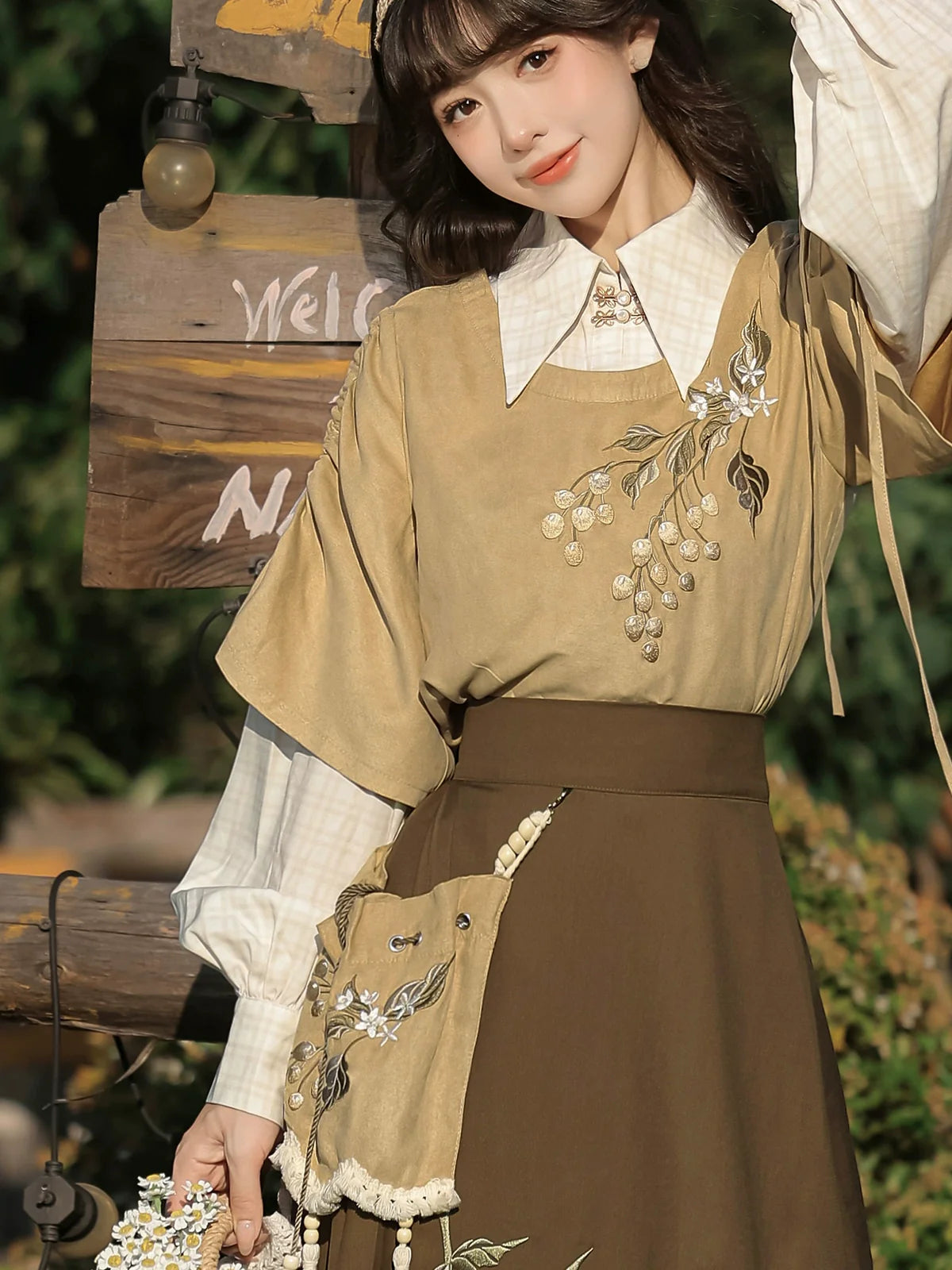 Hazelnut Milk Tea - Modern Hanfu Blouse and Skirt Outfit