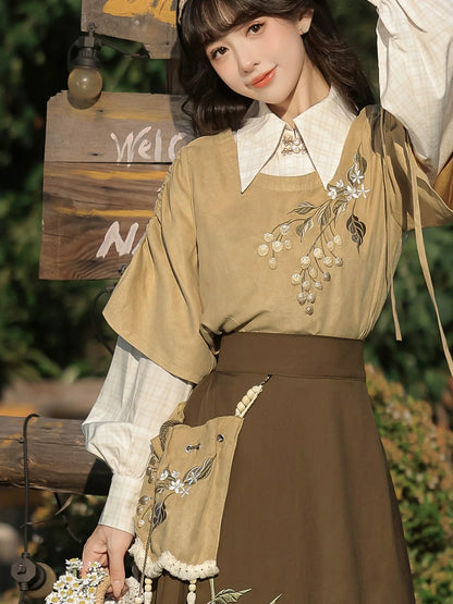 Hazelnut Milk Tea - Modern Hanfu Blouse and Skirt Outfit