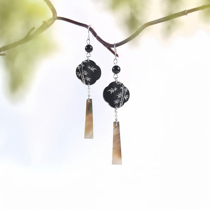 Bamboo Leaves Plum Shaped Earrings | Hanfu Jewelry