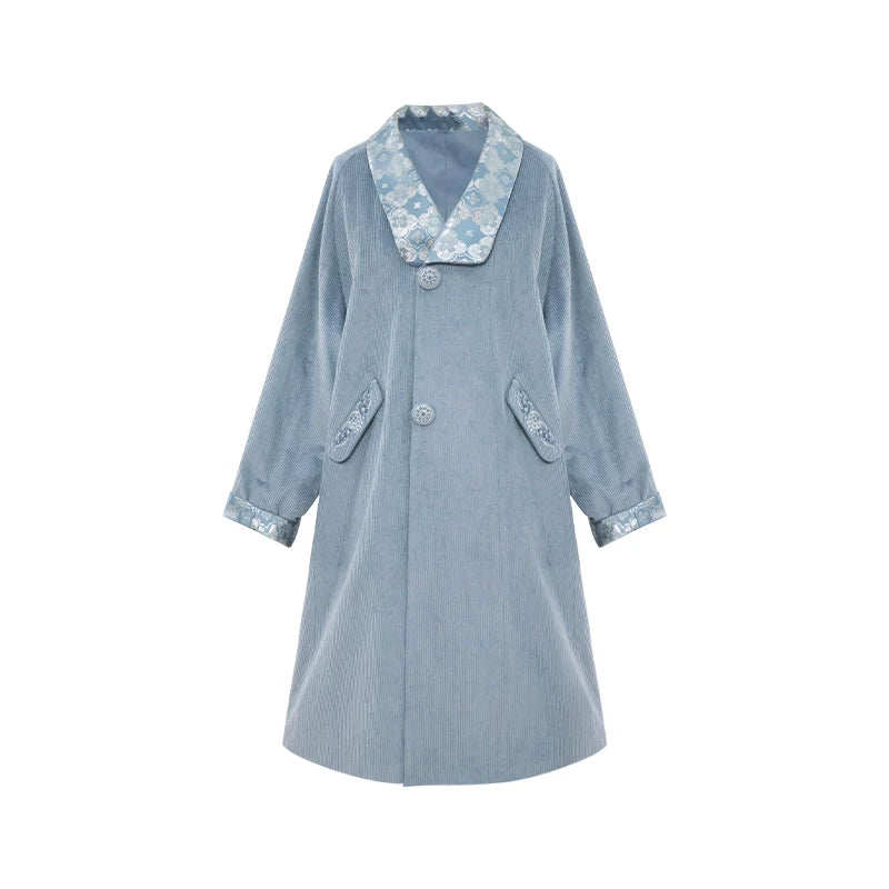 Bo Xinyue 波心月 - Autumn Corduroy Brocade Coat, Chinese Style Trench Coat for Women