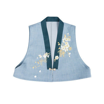 New Chinese Style Long Sleeve Shirt with Spiral Skirt and Embroidered Vest - Pear Blossoms 梨花曲 (Preorder)