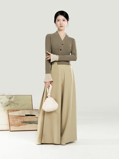 New Chinese Style Women Knitted Top with Palazzo Pants Set - Chunming 椿茗 (Preorder)
