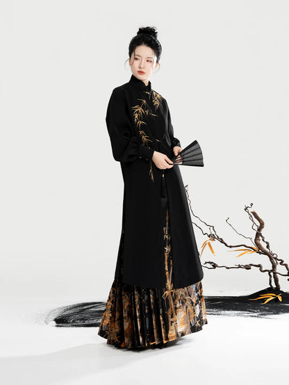 Chinese Blouse & Mamian Skirt Outfit | Golden Bamboo Ink 金墨竹