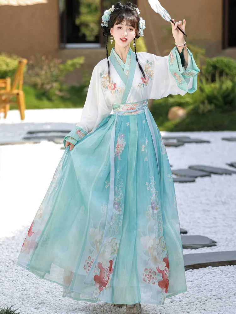 Wei Jin Dynasty Qiyao Ruqun Hanfu | Spring Flowers