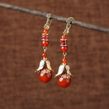Red Agate Dangling Earrings | Cheongsam Jewelry