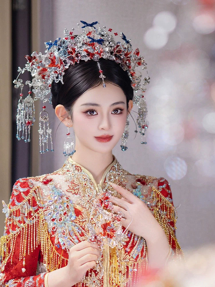 Ocean Mist - Silver Blue Forehead Pendant Bridal Hair Accessories Noble Chinese Wedding Headpiece for Hanfu