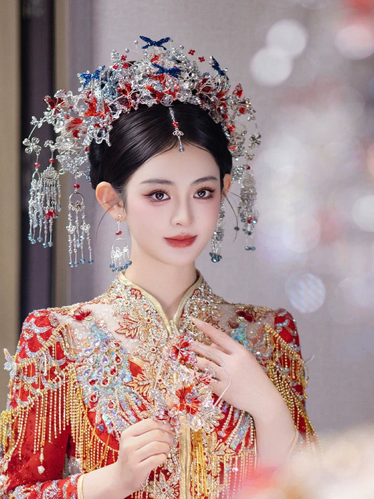 Ocean Mist - Silver Blue Forehead Pendant Bridal Hair Accessories Noble Chinese Wedding Headpiece for Hanfu