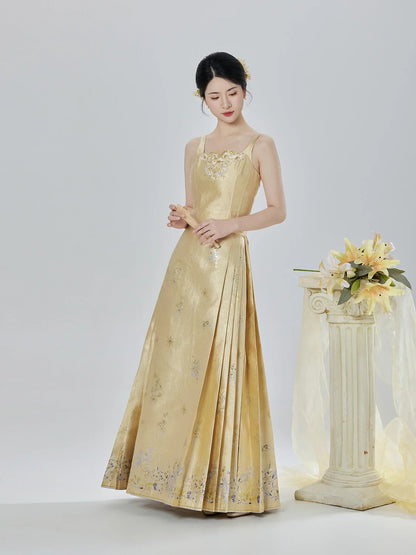Ming Dynasty Modern Hanfu Bustier and Mamianqun Set - Thousand Golden Lily 千金百合