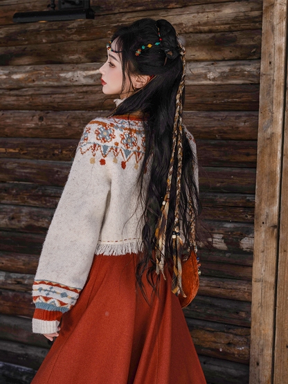 Tang Dynasty Modern Hanfu Wrap Skirt and Ethnic Style Sweater - Cloud Song 云中歌 (Preorder)